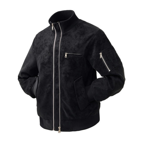 Herren Veloursleder-Optik Bomberjacke mit zweiwege-reißverschluss, Ärmel-Tasche und elastischen Rippenbündchen Drune