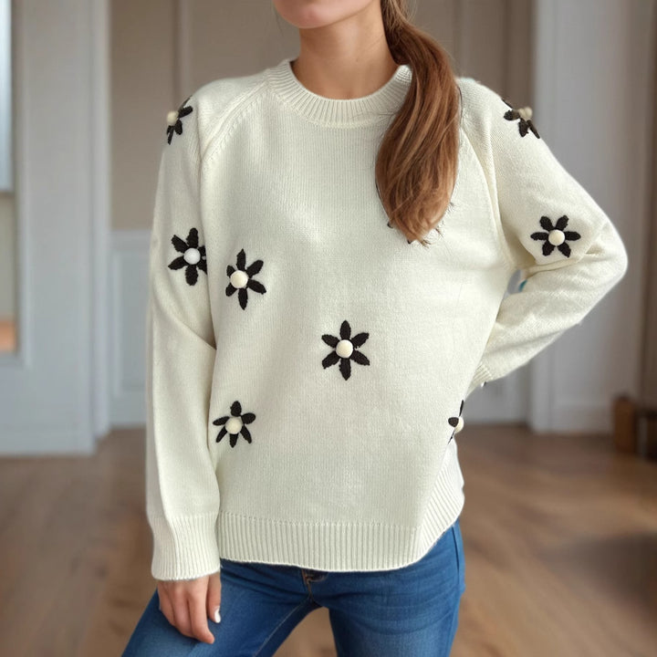 Damen Pullover mit floralen Applikationen und lässigem Schnitt Drune