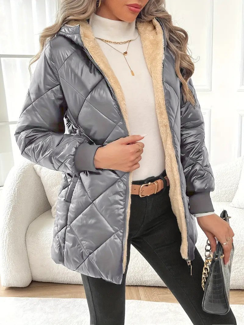 Damen Steppjacke mit Teddyfutter und Kapuze Drune