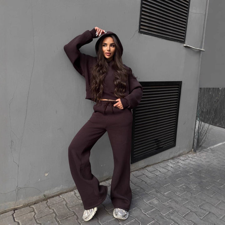 Damen lässiger cropped Hoodie und weit geschnittene Jogginghose Set Drune