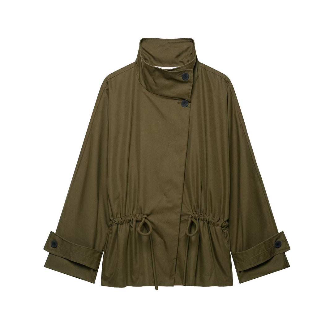 Damen Kurze Utility-Capejacke mit Tunnelzug, hohem Stehkragen und verstellbaren Ärmelriegeln Drune