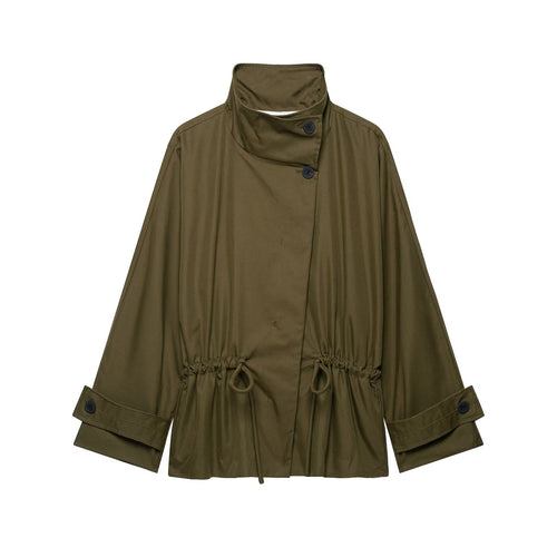 Damen Kurze Utility-Capejacke mit Tunnelzug, hohem Stehkragen und verstellbaren Ärmelriegeln Drune