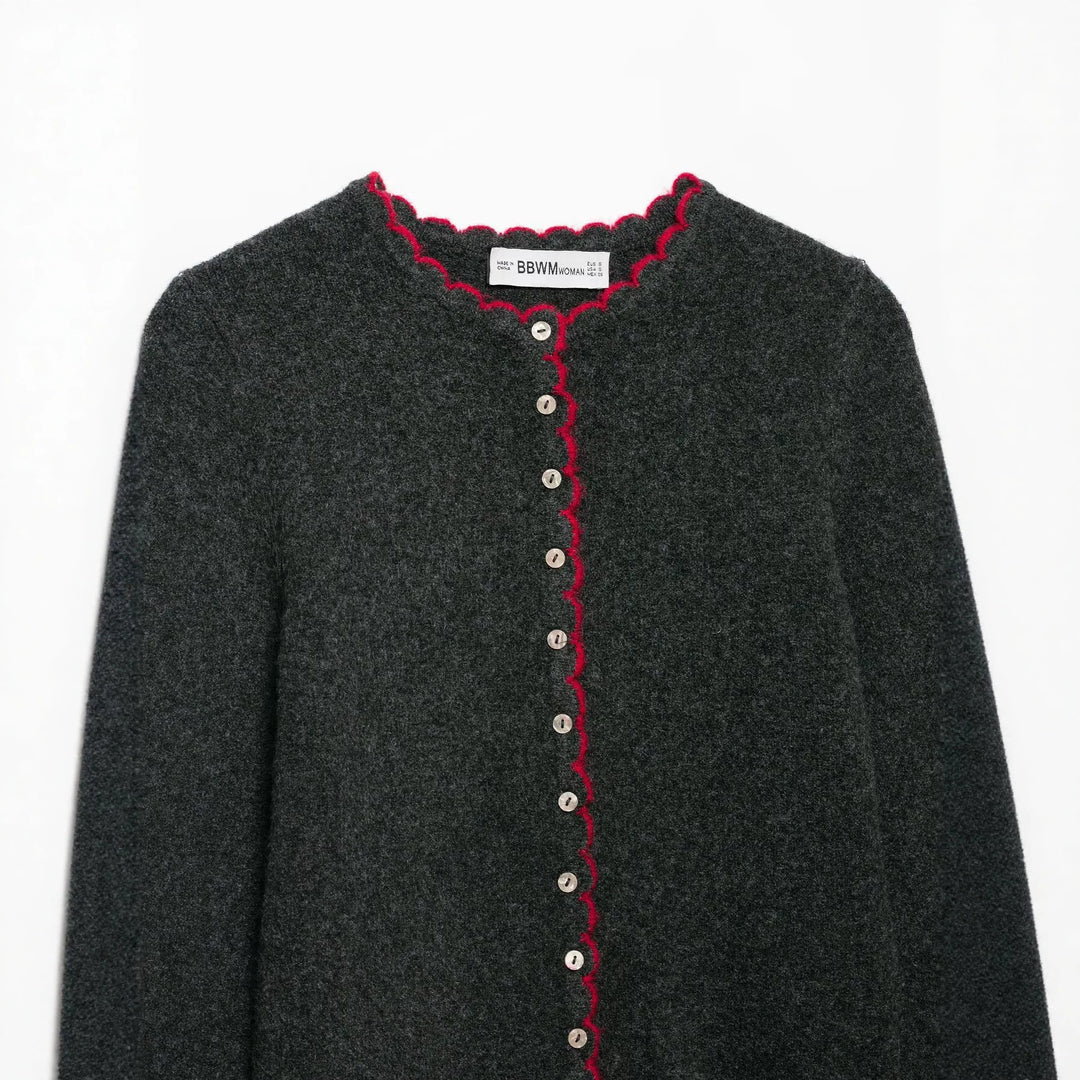 Damen Feinstrick-Cardigan mit Muschelkante und Perlmuttknöpfen Drune