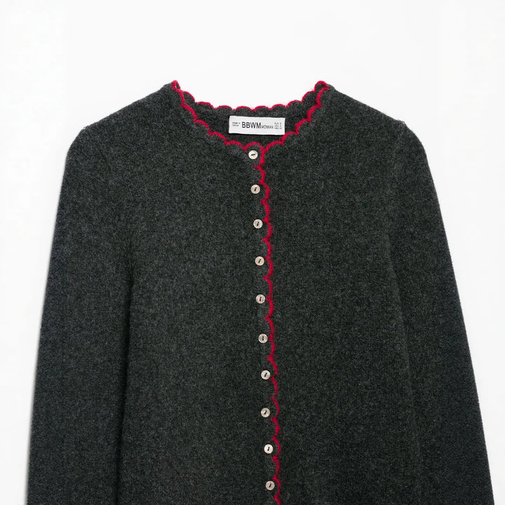 Damen Feinstrick-Cardigan mit Muschelkante und Perlmuttknöpfen Drune