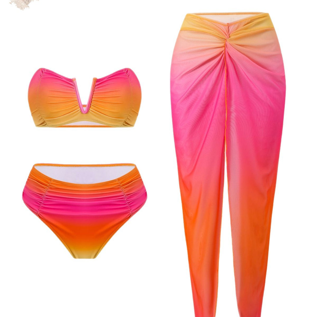 Damen Bandeau-Bikini mit langem Wickelrock Drune