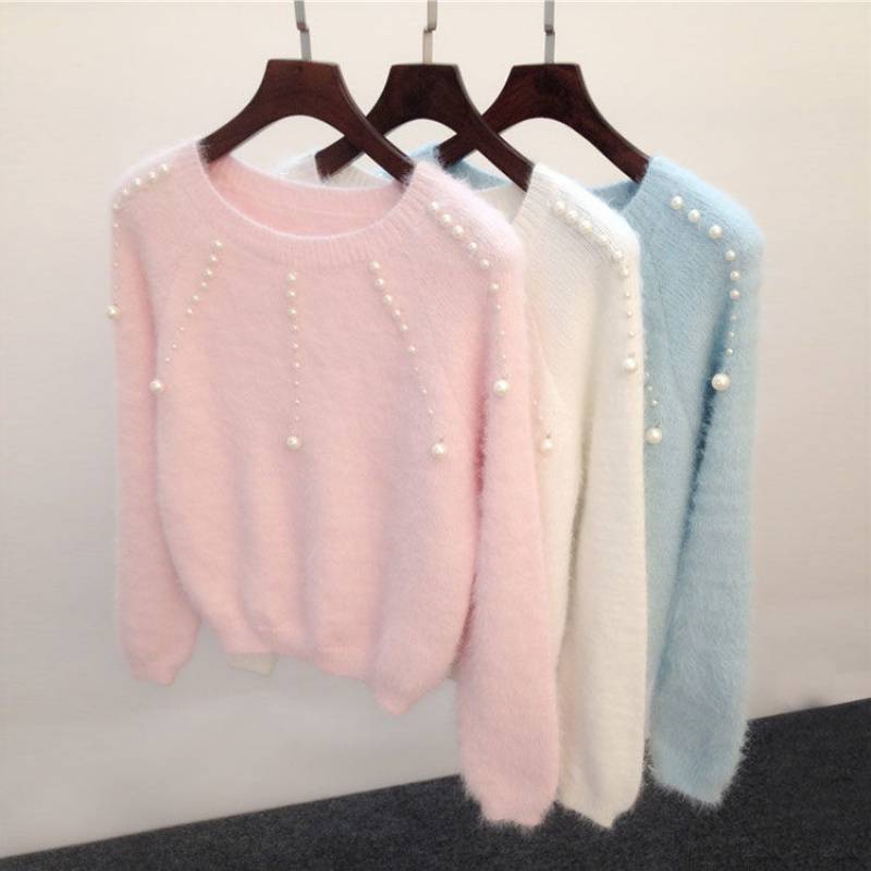 Damen stilvoller Pullover mit eleganten Perlenakzenten Drune