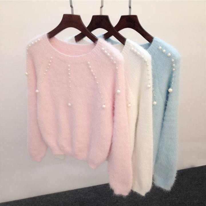 Damen stilvoller Pullover mit eleganten Perlenakzenten Drune