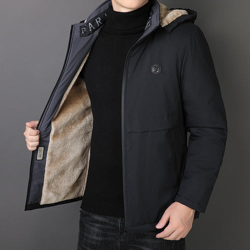 Herren Übergangsjacke mit Teddyfutter, winddichter Außenhülle und Kapuze Drune