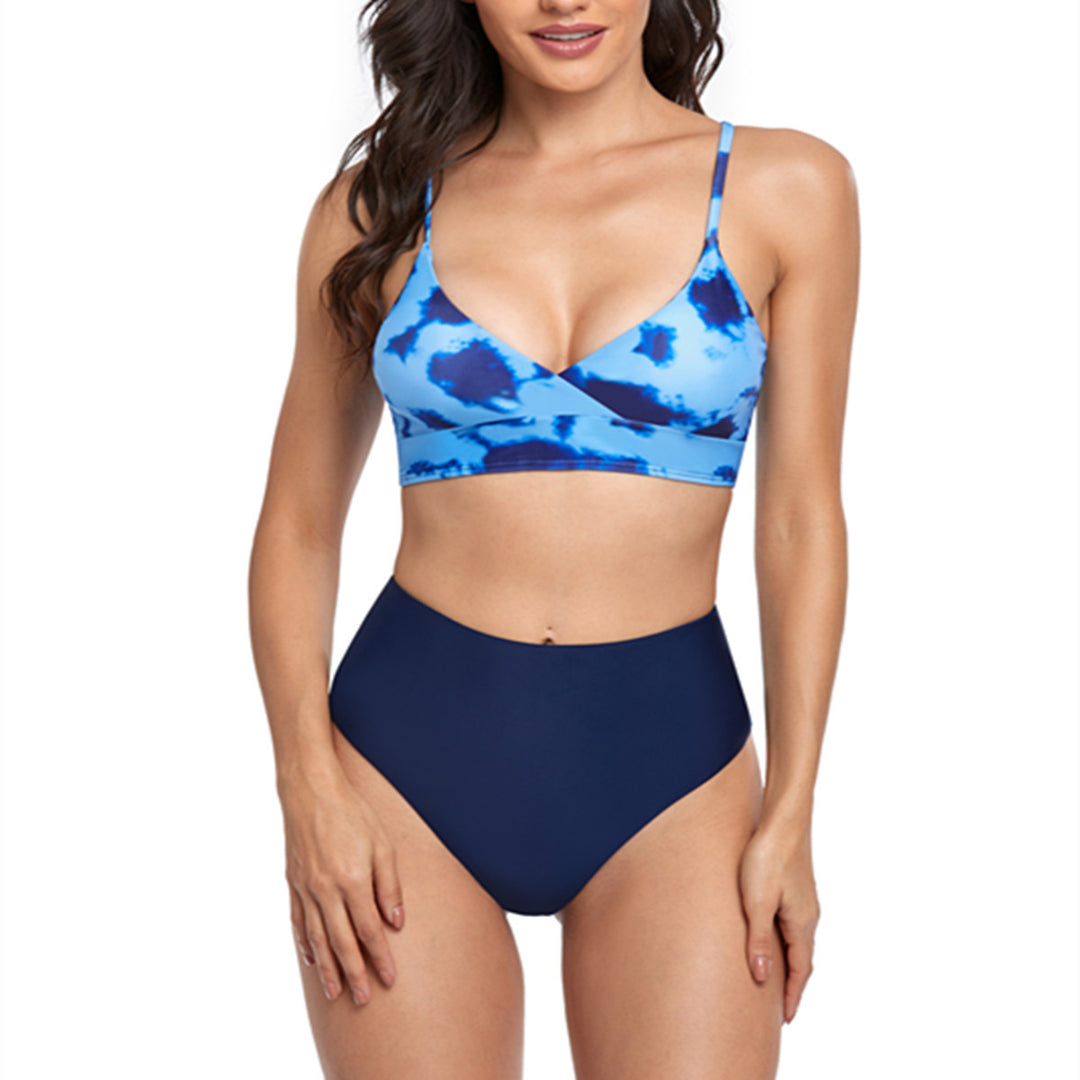 Damen Bikini-Set mit modischem Wickeloberteil und hoch geschnittenem Hosen Drune