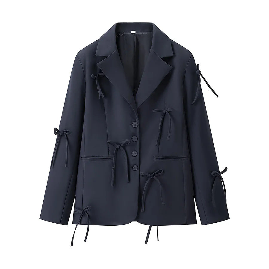 Damen nan taillierter Blazer mit dekorativen Schleifenapplikationen und klassischer Knopfleiste Drune