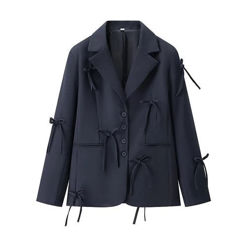Damen nan taillierter Blazer mit dekorativen Schleifenapplikationen und klassischer Knopfleiste Drune