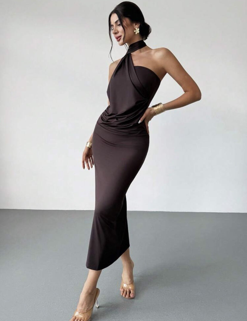 Damen Elegantes Wickelkleid mit verführerischem Halterneck-Design Drune