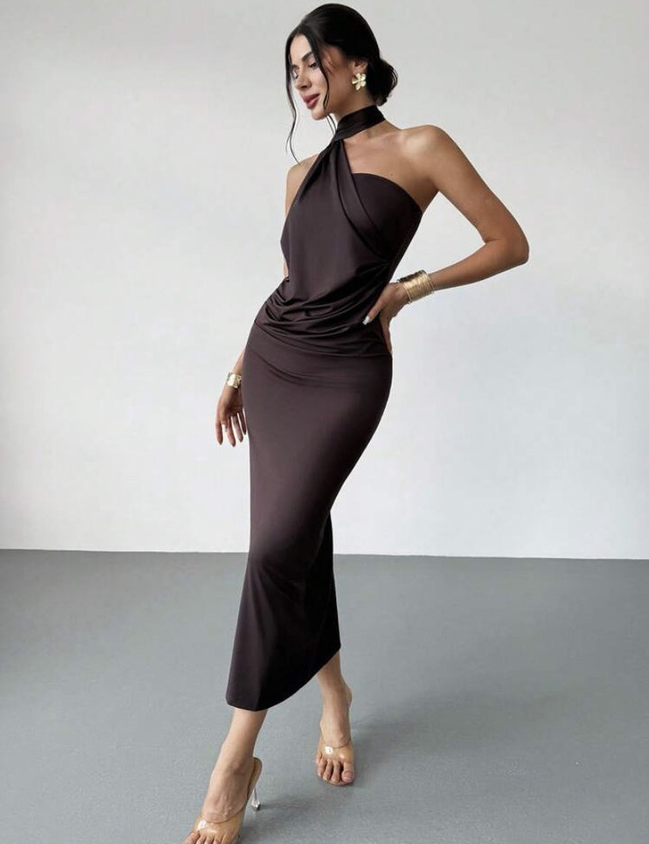 Damen Elegantes Wickelkleid mit verführerischem Halterneck-Design Drune