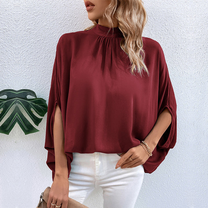 Damen Elegante Bluse mit Stehkragen und Seitenschlitzen Drune