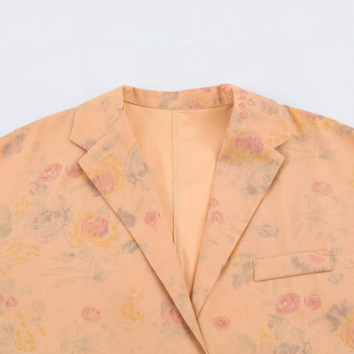 Damen Leichter Boxy‑Blazer mit floralem Aquarelldruck, aufgesetzten Pattentaschen und fallendem Revers Drune