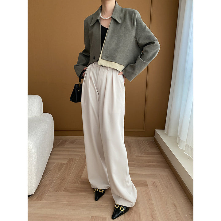Damen kurze Cropped-Jacke mit klassischem Revers und eleganten Knopfdetails Drune