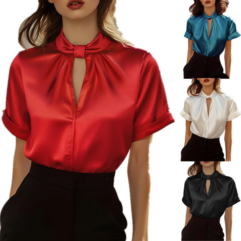 Damen elegante Bluse mit zeitgemäßem Stehkragen und schimmerndem Finish Drune