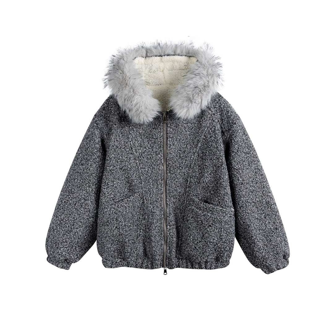 Damen Bouclé-Blousonjacke mit voluminösem Faux-Fur-Kragen und Thermofutter Drune