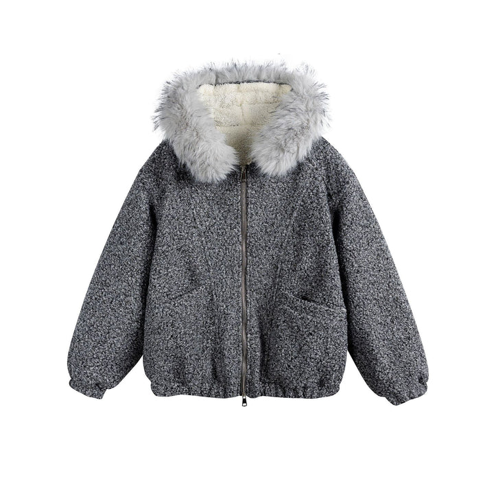 Damen Bouclé-Blousonjacke mit voluminösem Faux-Fur-Kragen und Thermofutter Drune