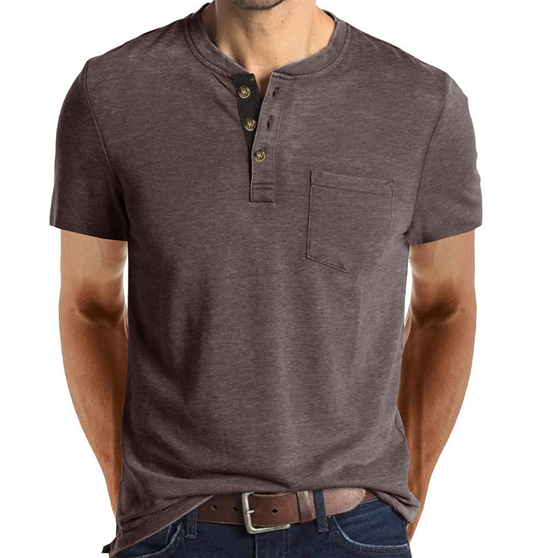 Herren Kurzarm-Henley-Shirt mit Taschen-Detail Drune
