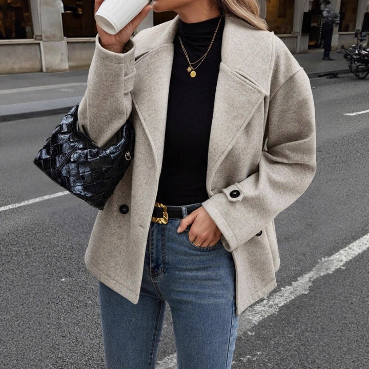 Damen Kurzer Wollmantel mit Oversized-Schnitt und Reverskragen Drune