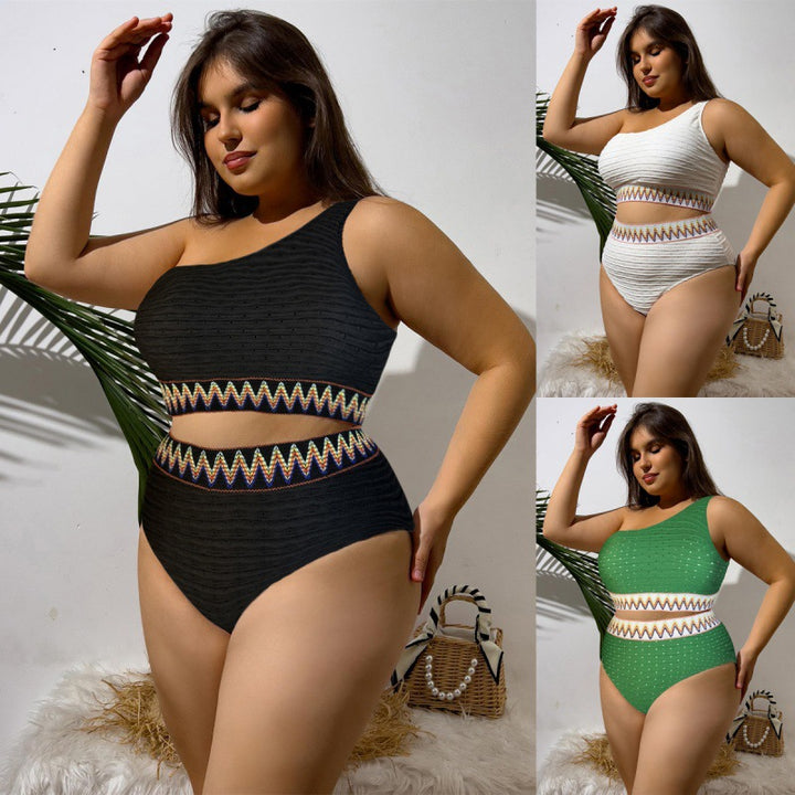 Damen Hochtailliertes Bikini-Set mit asymmetrischem Oberteil und dekorativem Muster Drune