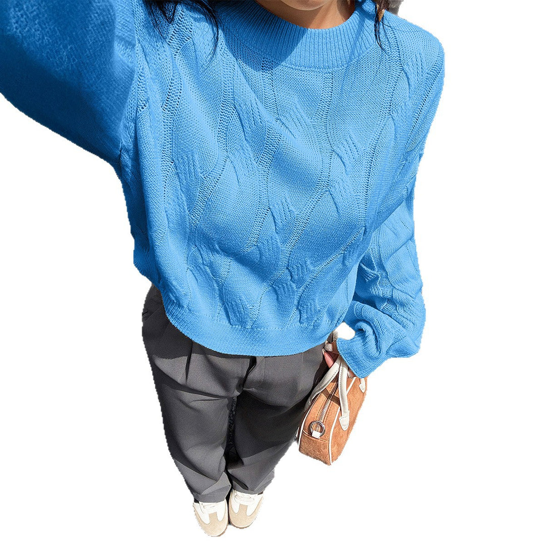 Damen nan cropped Zopfmuster-Pullover mit kastiger Silhouette, überschnittener Schulter und geripptem Saum Drune