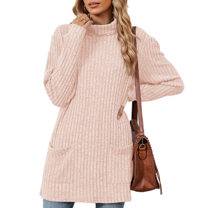 Damen Oversize Strickpullover mit hochgeschlossenem Kragen und praktischen Taschen Drune