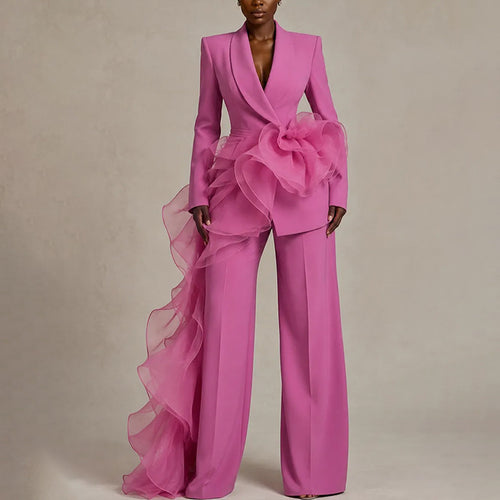 Damen Eleganter Anzug mit asymmetrischem Volant Drune
