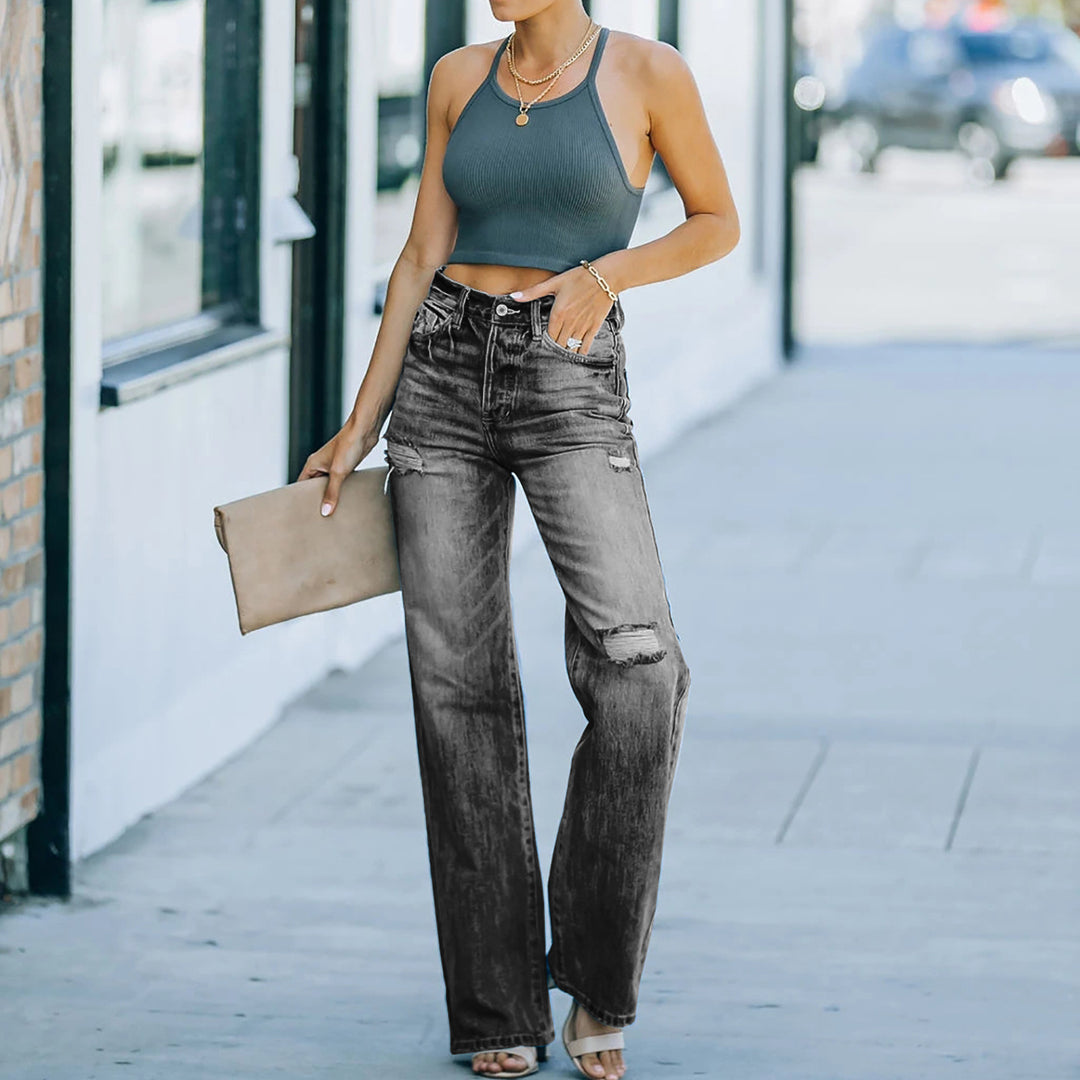 Damen Weit geschnittene Jeanshose mit Destroyed-Details Drune