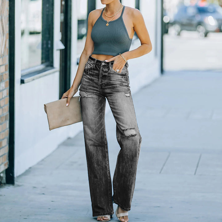 Damen Weit geschnittene Jeanshose mit Destroyed-Details Drune