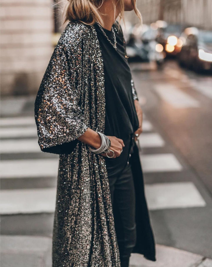 Drune | Viertel Ärmel Party Pailletten Strickjacke Jacke