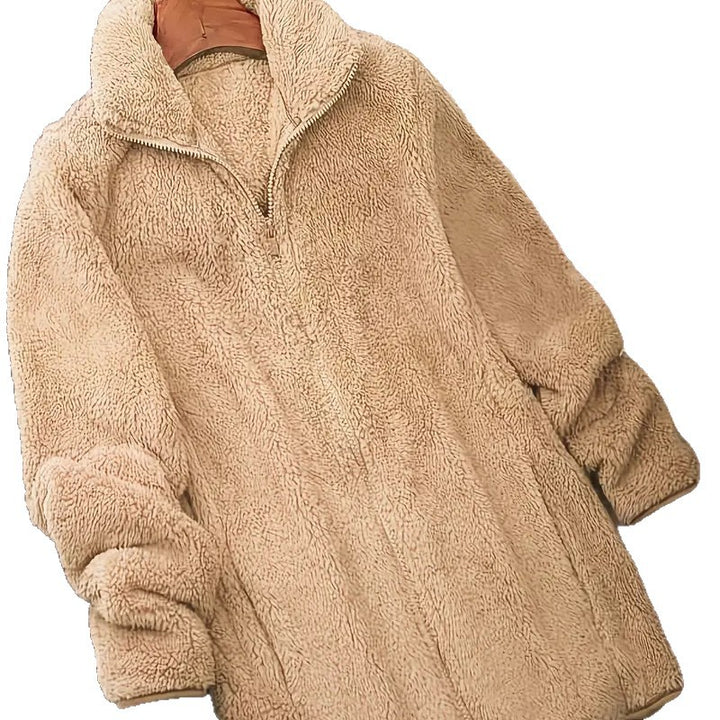 Damen Flauschige Teddyjacke mit hohem Kragen und seitlichen Taschen Drune