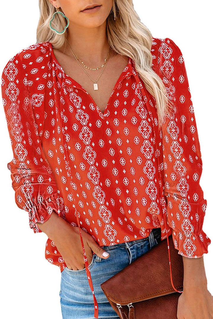 Damen Bluse mit Rüschendetails und tiefem V-Ausschnitt Drune