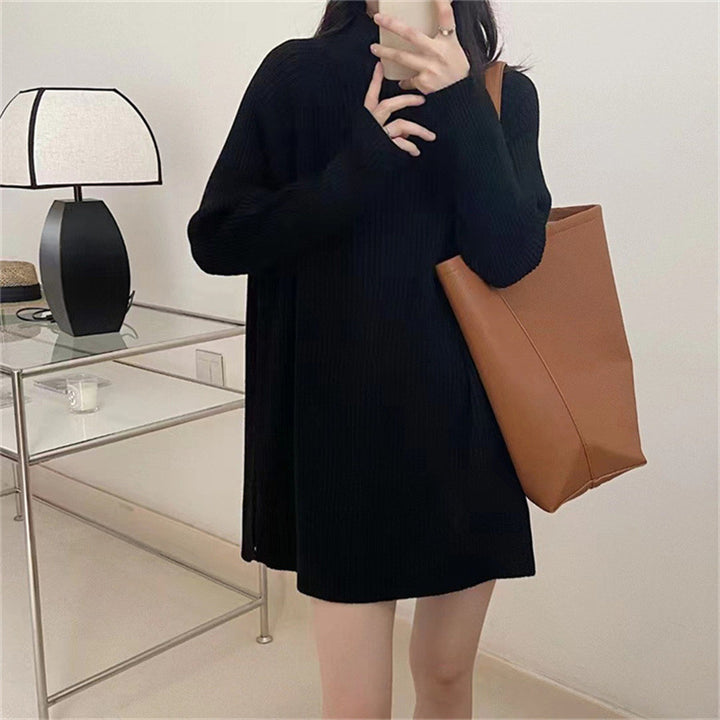 Damen Oversized Strickpullover mit hohem Kragen und feiner Rippstruktur Drune