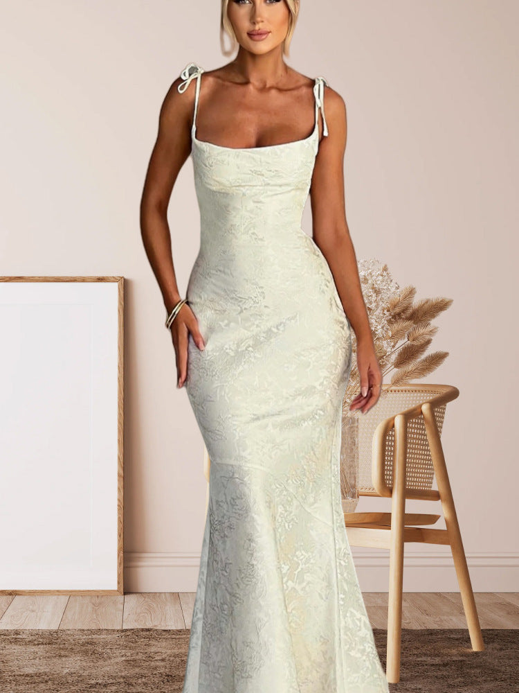 Damen Etuikleid mit floralem Jacquardmuster und verstellbaren Spaghetti-Trägern Drune
