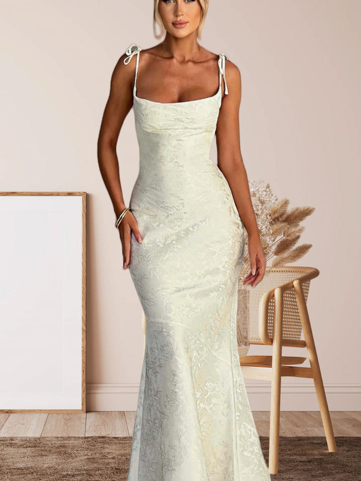 Damen Etuikleid mit floralem Jacquardmuster und verstellbaren Spaghetti-Trägern Drune