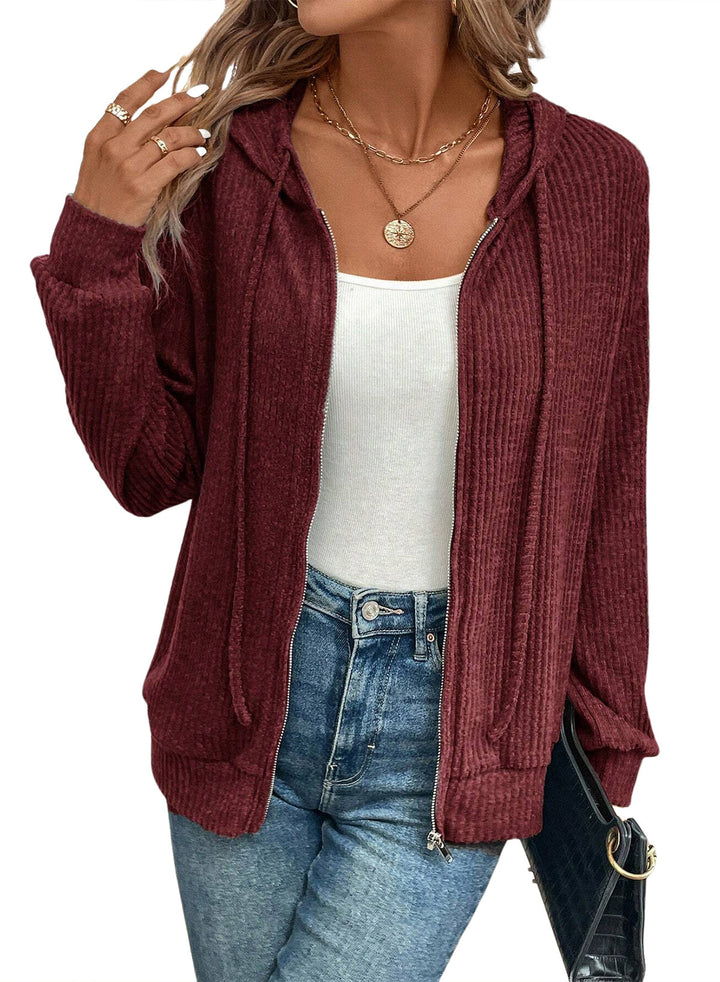 Damen gemütliche Kapuzenjacke im stylischen Rippstrickdesign Drune