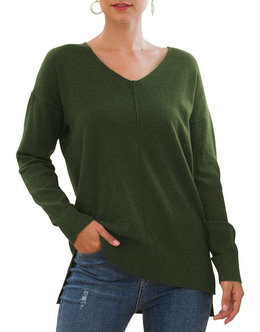 Damen eleganter V-Ausschnitt Pullover mit asymmetrischem Saum Drune