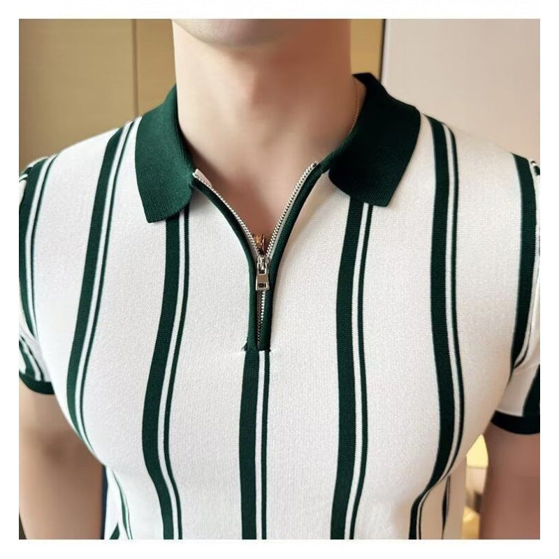 Herren Sportliches Poloshirt mit Reißverschluss und Streifen Drune