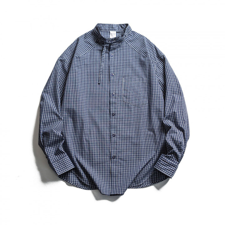 Herren Karierter Oversize-Hemd mit Stehkragen, Kordelzug und Raglanärmeln Drune