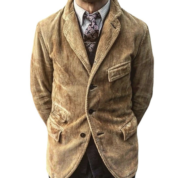 Herren Kordsamt-Sakko im Vintage-Look mit Pattentaschen und Reverskragen Drune