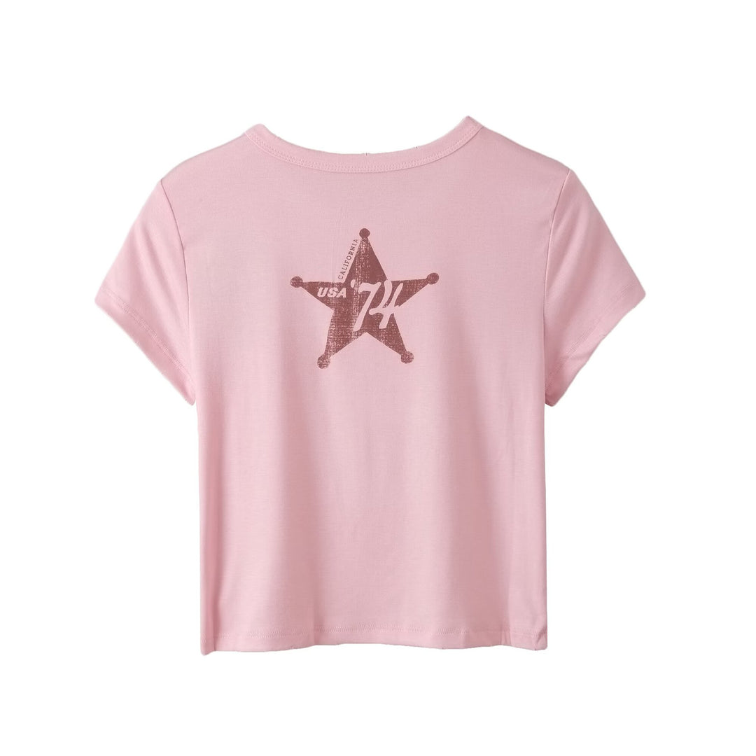 Damen lässiges Baumwoll-Crop-Top mit auffälligem Druck Drune