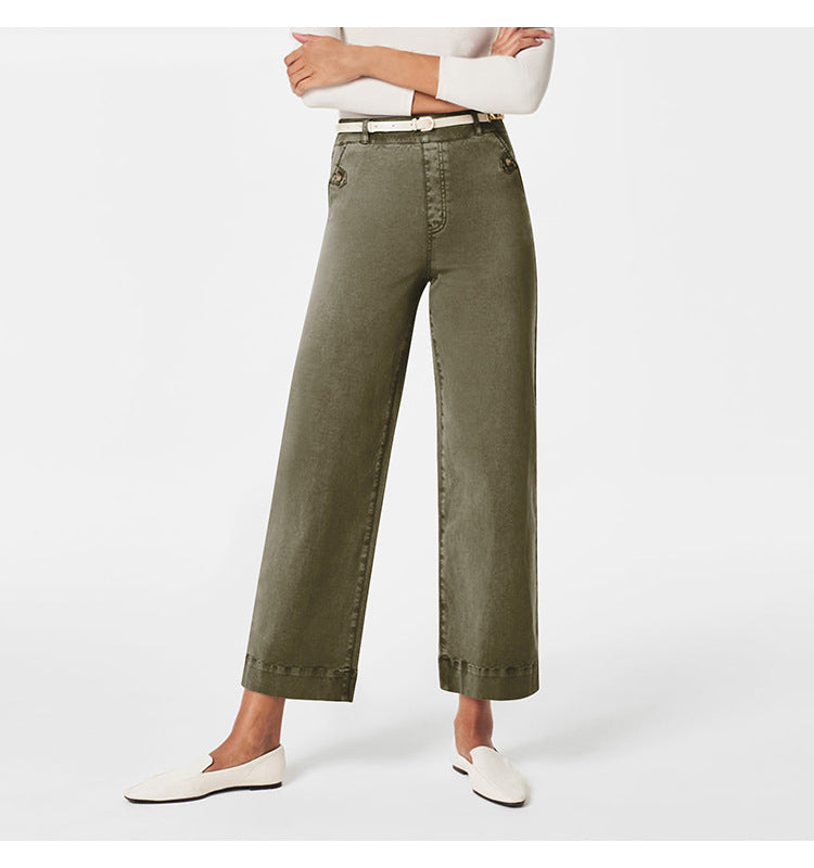 Damen Weite High-Waist Hose mit modischen Knopfdetails Drune