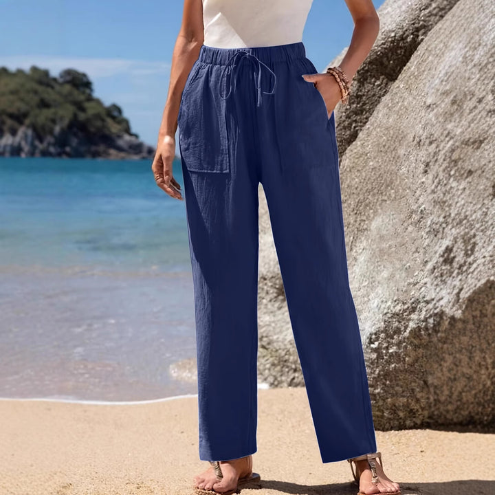 Damen Locker geschnittene Strandhose mit praktischen Taschen und elastischem Bund Drune