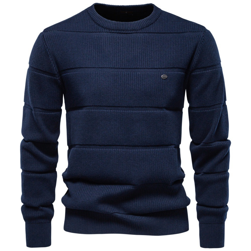 Herren Gestrickter Rundhals-Pullover mit Stepp-Optik und Rippbündchen Drune