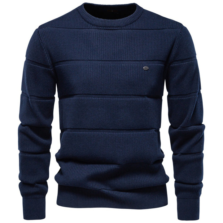 Herren Gestrickter Rundhals-Pullover mit Stepp-Optik und Rippbündchen Drune