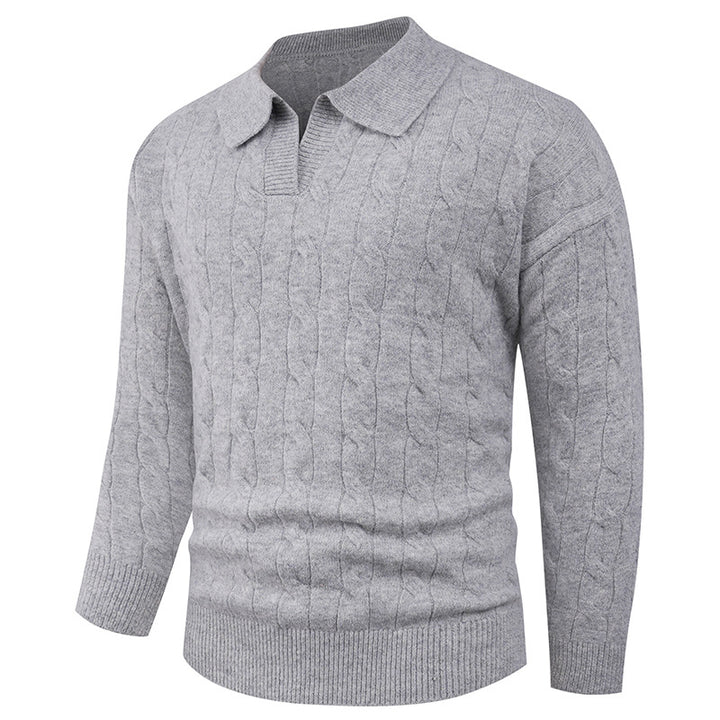 Herren nan Kabelstrick-Polo mit Polokragen und gerippten Bündchen aus feinem Wollmix Drune