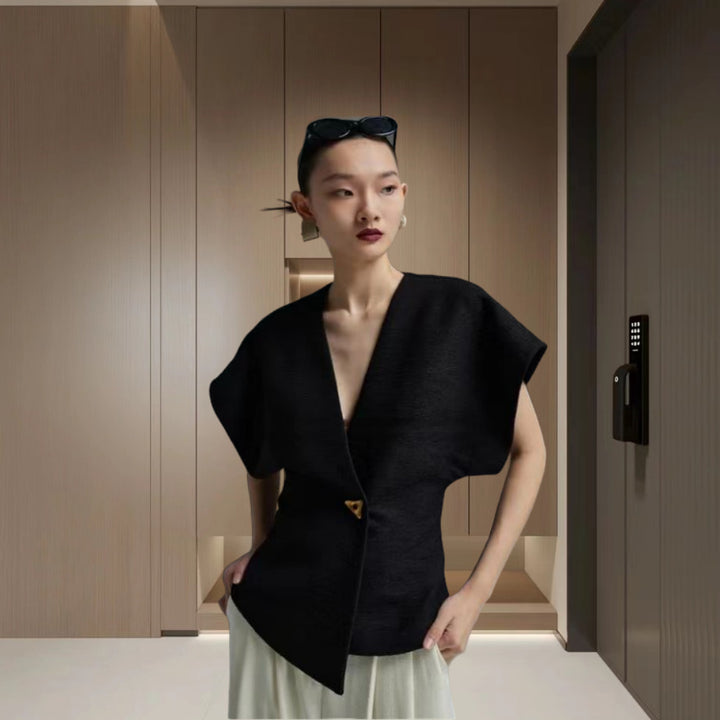 Damen Überwurfjacke mit weitem Schnitt und elegantem Knopf Drune