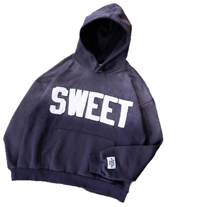 Unisex nan weit geschnittener Kapuzenpullover mit aufgesetzten Buchstabenapplikationen und Kängurutasche Drune